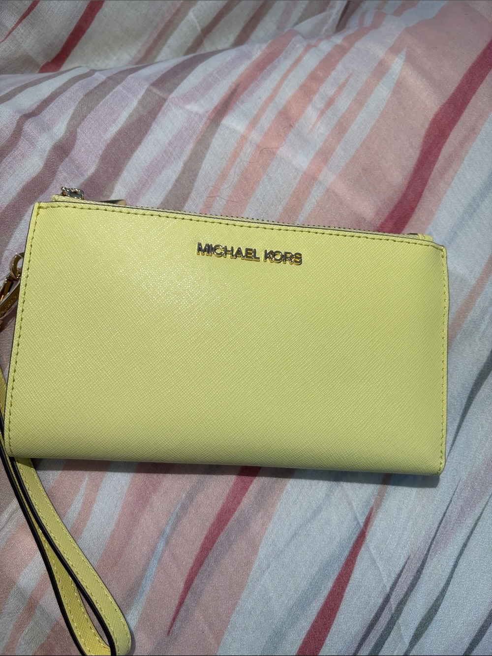 MICHAEL KORS Yellow Saffiano Wristlet Clutch NWT